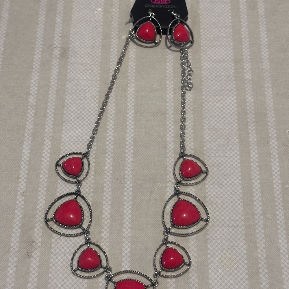 Paparazzi Red and Silver Heart Necklace Set
